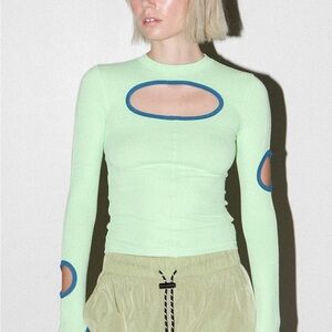 Green Fitted Cut-Out Long Sleeve Bodysuit